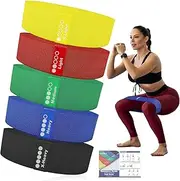 Resistance Bands for Working Out - 5 Exercise Bands Set with Workout Guide - Fabric Elastic Bands for Physical Therapy - Fitness Bands Ideal for Legs Hip Glute