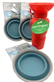 Springer Classic Travel Bottle & Pawrific Pet Collapsible Travel Bowls Lot of 3