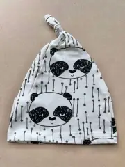Kids Beanie- Light Weight Material- White with Black and White Panda Images