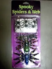 Spooky Spiders & Web 4 King & Queen Spiders Glow Under Black Light NEW NIP