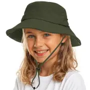Kids Sun Hat UPF50+ Girls Sun Hats Summer Beach Sun Hat 8-15 Years Army Green