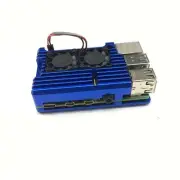 CNC Aluminum Alloy Shell Cover Blue Case + Cooling Fan Fit For Raspberry Pi 4