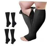 2 Packs Plus Size Compression Socks with Zipper, Knee High 15-20mmHg 5XL Black