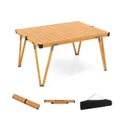 Costway Patio Aluminum Table Picnic Folding Table Outdoor Dining Set Natural