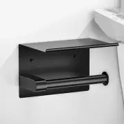 Rustproof Matte Black Wall Mount Toilet Paper Holder with Shelf - Self Adhesive