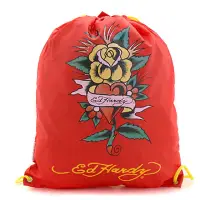 在飛比找momo購物網優惠-【Ed Hardy】玫瑰之心後背側背抽繩包-紅