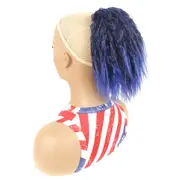 Short Fluffy Drawstring Perm Curly Ponytail Wig - Blue
