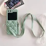 Crossbody PU Leather Wallet with Card Holder Phone Case for Samsung Galaxy Z Flip 5 4 Flip5 Flip4 Flip3 5G Cover,Green,for Galaxy Z Flip5