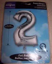 SuperShape Foil Number 2 Silver Jumbo Party Balloon NEW in PACKAGE 33 inches