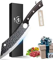 Purple Dragon Kitchen Knife 8 Inch Ultra Sharp Japanese Butcher Knife for Meat Cleaver Vegetable Cutting with Finger Hole Hand Forged High Carbon Steel Chef Knife Gifts for Father Dad