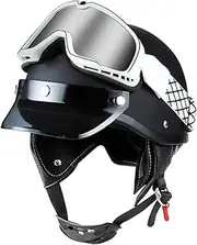 Retro Open Face Helmet with Goggles, Vintage Motorcycle Half Helmet, with Adjustable Quick Release Buckle, ECE/DOT Approved Half Shell Helmet, for Scooter Moped B,S53-54CM