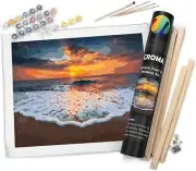 Croma Premium Paint by Numbers Kit Ready Canvas 16x20 Wooden Frame-Sunset Beach