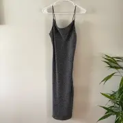 Love by GAP Satin Slip Dress Gown Womens X-Small Black White Polka Dot Midi