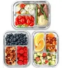 Glass Meal Prep Containers 3 Compartments - Portion Control, Snack & Lunch Co...