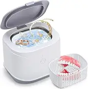 [Ventika] Ultrasonic Jewellery Cleaner, Portable Retainer Cleaner, 46kHz Professional Denture Cleaning Machine, Ultrasonic Cleaner for Retainer, Dentures, Mouth Guard, Jewelry, Ring, Silver