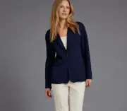 ChouYatou Blazer Jacket 100% Linen Women's Size X-L Navy Blue 4 Pockets Lined
