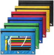 V-Opitos Pencil Pouch for 3 Ring Binder, Bulk 6 Pack 3-Holes Zipper Pencil Pouch