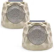 Rock Speakers Outdoor Waterproof Patio Solar Powered Rock Speaker Bluetooth Wireless 2 Pack,USB Rechargeable with TWS Pair Function for Outside Garden Deck BBQ(E)
