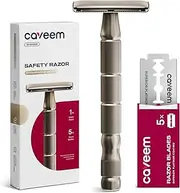 CAVEEM Double Blade Safety Razor, Single Blade Razor with 5 Stainless Steel Razor Blades for Men and Women, Reusable Metal Razor - Matte Champagne