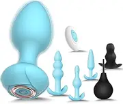 Sex Toys Butt Anal Plug - 6 Pack Training Kit Set Silicone Vibrating Butt Plug with Remote Control Adult Toys for Women，Couple and Beginners(Blue)