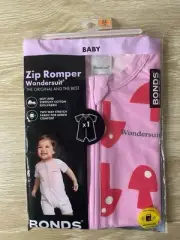BONDS WONDERSUIT ZIP ROMPER Mushrooms PINK New SIZE 00