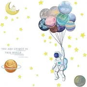 Pinenjoy Astronaut Wall Decal Space Planet Balloon Universe Star Wall Stickers DIY Self-Adhesive Removable Vinyl Wall Art Decor for Kids Boy Bedroom Living Room Kindergarten Nursery Murals