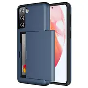 ZUSLAB Galaxy S21 FE 5G Case Slide Armor Card Holder Protective Shockproof Hard Back Cover for Samsung - Blue
