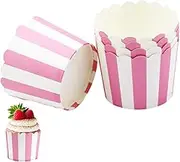 Rstigiker 100 Pcs Paper Baking Cups Stripes Muffin Liners Grease-Proof Bulk Cupcake Liners Popcorn Dessert Ice Cream Ice Cream Wrapper for Birthday Parties, Christmas Weddings, Medium (Pink-White)