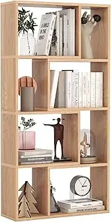 Giantex 4-Tier Geometric Bookshelf, 120 cm High Bookcase, Modern 8-Cube Storage Organizer, Floor Standing Open Display Shelving, Wooden Storage Cabinet for Living Room, Bedroom, Study (Natural)