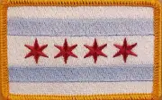 Chicago City Flag Patch Iron-On Sew Patriotic Emblem Gold Border