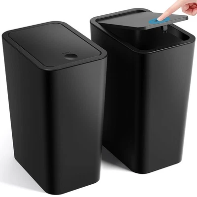 Bathroom Trash Can with Lid, 2 Pack 4 Gallons/15 Liters Garbage Can with Pop-...