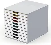 DURABLE Desktop Drawer Organizer (VARICOLOR Mix 10 Compartments with Removable Labels) 11" w x 14" d x 11.375" h, White & Multicolored (763027)