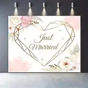XIAONGYAER 79x71inch Just Married Photography Backdrops Polyester Fabric The Heart of Marriage Wedding Decorations Wedding Supplies Photo Background Heart Photo Shoot Decor Props Decoration