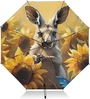 [PDZRMY] Animal Sunflower Butterfly UV Protection Travel Umbrella Compact for Rain and Sun - Auto Open and Close UPF 50+ Windproof Portable 46” Sun Umbrella for Women and Men