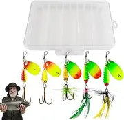 Spinnerbait Fishing Lures,Sequin Lures Kit with Feathered Hooks - 5X Crankbaits Jigs, Fishing Accessories with Tackle Box for Bass, Trout, Salmon, Walleye