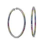 Lab-Created Multi-Gemstone Inside-Out Hoop Earrings in Sterling Silver