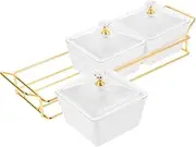 Generic 1Set Compartment Ceramic Snack Holder with Lid Elegant Divided Serving Tray for Dried Fruits Nuts and Candies Stylish Food Serving Plate for Parties and Everyday Use