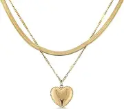 [Staticlotus] New light luxury LOVE letter love double-layer yellow gold titanium steel necklace women's stacked wearing personalized versatile three-dimensional peach heart pendant