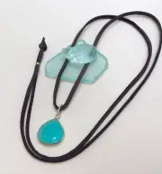 NEW Chalcedony Sundance Charm Necklace leather cord handmade artisan jewelry