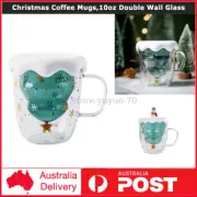 Christmas Coffee Mugs,10oz Double Wall Glass with Lid and Handle,Christmas Gift