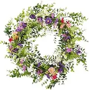 15.8 Inches Wreath for Front Door, Green Leaf Wreath Artificial Orchid Daisy Flower Wreath Spring and Summer Door Wall Window Wreaths for Front Door Spring Home Wedding Mothers Day Decoration