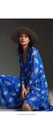 NWT Anthropologie size P/S The Marais maxi dress in blue chiffon viscose lined