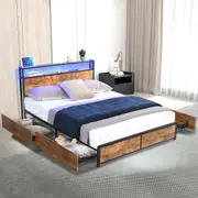 Levede Double/Queen Bed Frame Industrial RGB Drawer Storage Headboard USB Charge