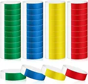200PCS Colored Wristbands for Events Paper Wrist Bands Lightweight Concert Wristbands Neon Color Adhesive Wrist Bands Waterproof Hand Bands Carnival (Red, Green, Blue,Yellow)