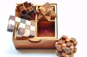 4 individual brainteaser wooden puzzles in a gift wooden box