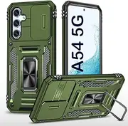 [PASNEW] for Samsung Galaxy A54 5G Case,Galaxy A54 Case with Kickstand Camera Cover Slide,Military Rugged Heavy Duty Shockproof Shell A54 5G Phone Cases,Olive Green