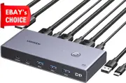 8K DisplayPort KVM Switch 2 Ports USB 3.0 Type-C Share 1 Monitor Keyboard Mouse