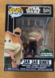 STAR WARS FUNKO POP EXCLUSIVE Celebration London 2023 JAR JAR BINKS WITH STICKER