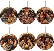 6 Pcs Christmas Christ Nativity Ornaments, Wooden Nativity Christmas Tree Hanging Ornaments, Christmas Tree Birth, Religious Decoration
