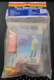 Vintage Stansport Survival Kit Poncho Whistle Flashlight Compass Hooks Blanket